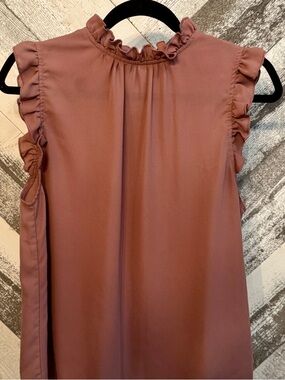 SHEIN Mauve Ruffle Mock Neck Sleeveless Blouse